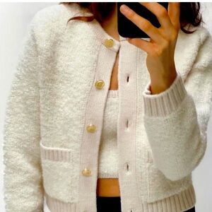 ZARA NEW WOMAN BOUCLÉ KNIT CARDIGAN ECRU